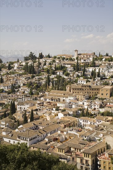The Albaicin district in the city of Granada taken from the Alhambra palace, Spain, Europe