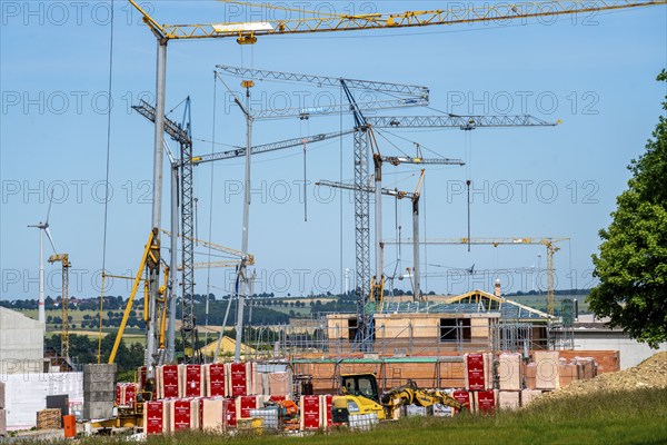 New development area near Bad Wünnenberg, construction sites of various detached houses and