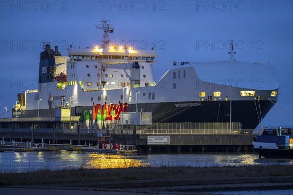 Britannia Seaways, RoRo cargo ship, operated by DFDS Seaways shipping company, at the pier next to
