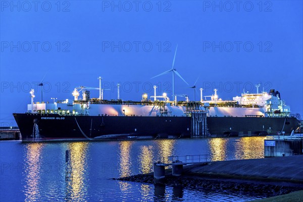 EemsEnergyTerminal, floating LNG terminal in the seaport of Eemshaven, tankers bring liquefied