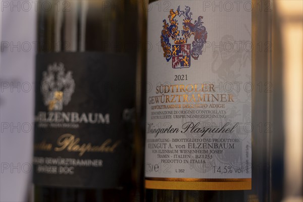 Wine from Tramin an der Weinstraße, in South Tyrol, wine-growing region of Gewürztraminer, Italy,