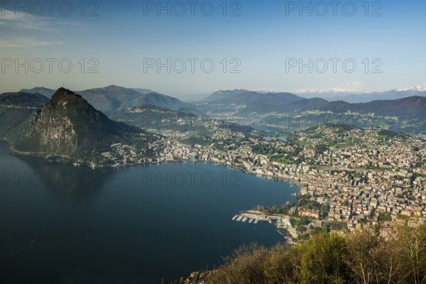 Panorama, View of Lugano from Monte Brè, Spring, Lugano, Lake Lugano, Lago di Lugano, Ticino,