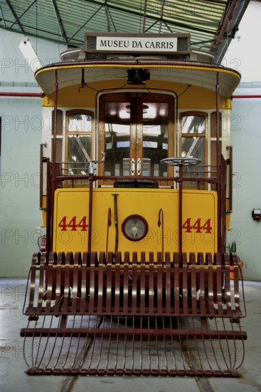 Old tram in the Museu da Carris tram museum, Lisbon, Portugal, Europe