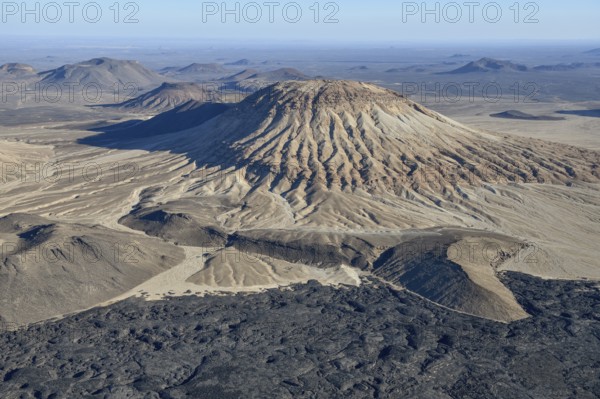 Harrat Khaybar volcanic landscape, aerial view, near Khaybar, Medina Province, Saudi Arabia,
