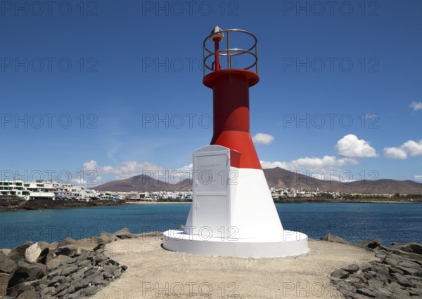 Modern navigation light in the port at Playa Blanca, Lanzarote, Canary Islands, Spain, Europe