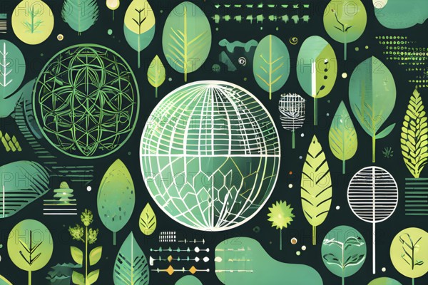 Abstract wallpaper with vector green eco friendly grid ornament symbolizing sustainability, AI