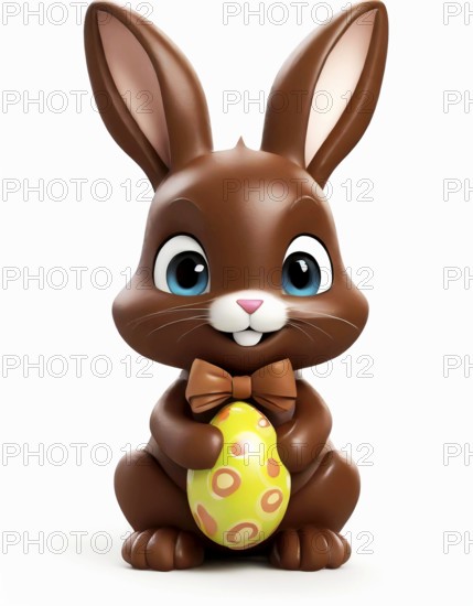 Cute little chocolate Easter bunny with Easter egg, clipping, AI generated, AI generated