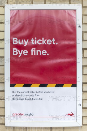 Buy Ticket Bye Fine, printed poster mmessage train Abellio Greater Anglia