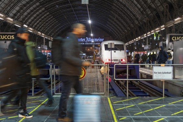 Frankfurt am Main main station, ICE train on platform, traveller, Hesse, Germany, Europe