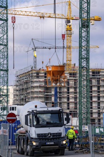 Construction sites in the east of Hafencity Hamburg, office building, new district on the Elbe, on