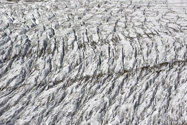 Detailed view of the structure of the Aletsch glacier, glacier, glacier tongue, geological history,