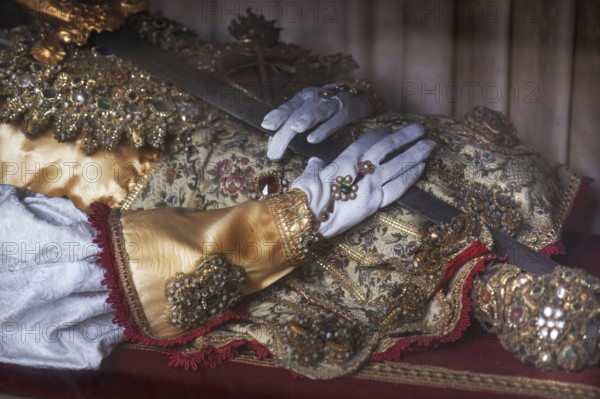 Detail of the catacomb saint from Rome, St Aurelius, in the late Gothic church of St George,