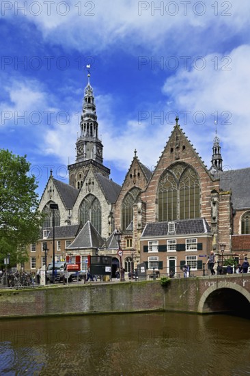 Oude Kerk, old church, oldest preserved building in the city, De Wallen red light district,