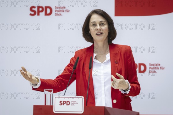 Katarina Barley, SPD lead candidate for the European elections, at a press conference in Berlin, 12
