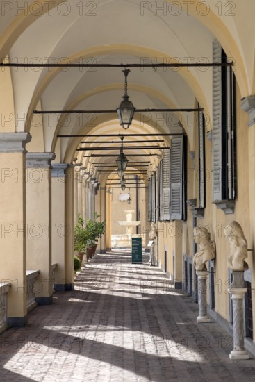 Entrance arcades in the Palazzo di Andrea Doria, Piazza dei Principe, Genoa. Italy