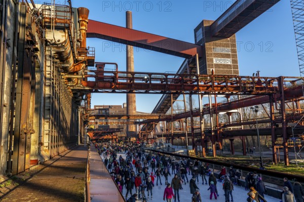 Ice rink at the Zollverein coking plant, Zollverein World Heritage Site, Essen, Germany, Europe