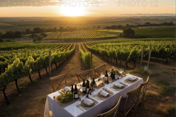 AI generated aerial view capturing a wine tasting table set