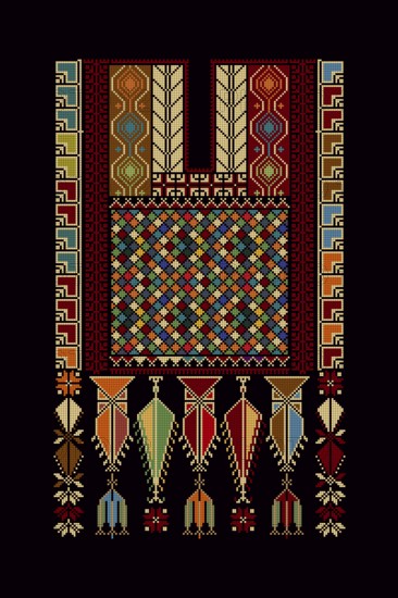 Embroidery vector Tatreez template, Palestinian fashion neck ornament