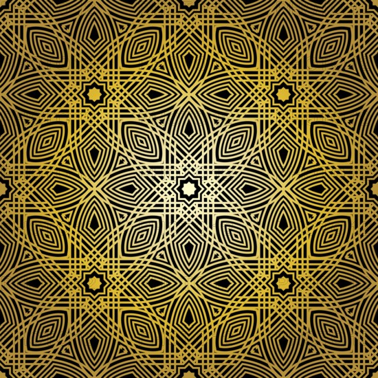 Geometric gold lace seamless pattern. Arabic tile lattice vector background.