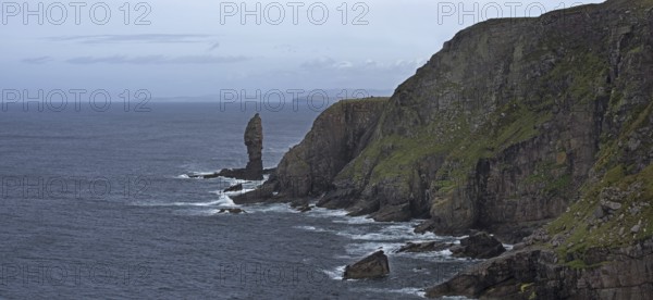 Old Man of Stoer, 60 metres high sea stack of Torridonian sandstone at the Point of Stoer in