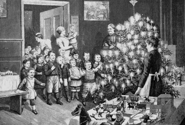 Christmas gift for the cholera orphans of the 1892 epidemic in Hamburg, Germany, in 1892,