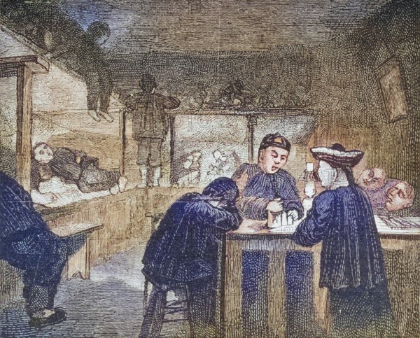 Chinese opium den in San Francisco, California, in the 1870s. From American Pictures Drawn With Pen