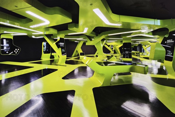 Futuristic exhibition Level Green with three-dimensional network, Autostadt, Wolfsburg, Lower