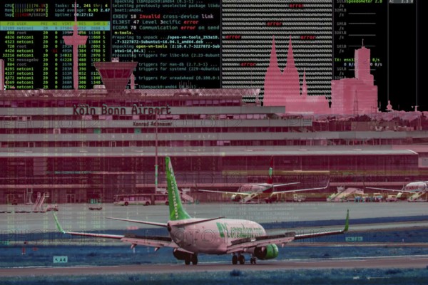 Symbolic image cyberattack, computer crime, cybercrime, computer hackers attack the IT