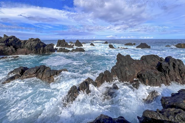 Porto Moniz, northwest of Madeira Island, natural volcanic basin, volcanic rock, bathing holiday,