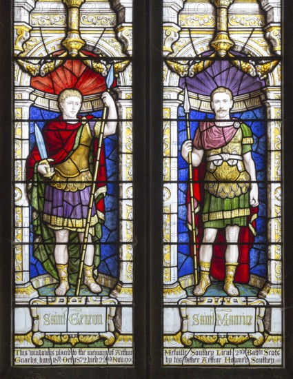 Stained glass window depicting Saint Gereon of Cologne and Saint Maurice, Parish Church of St