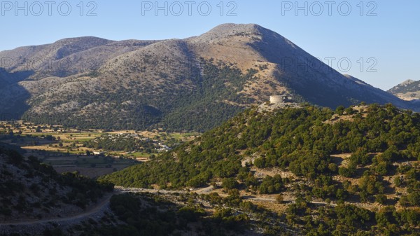 Askifou Fortress, Shady slopes on a mountainous landscape with striking ruins, Lefka Ori, White