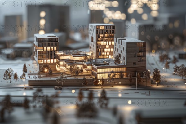 Architectural model made of wood, illuminated, model making for architecture, design, architectural