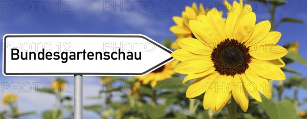 Symbolic image of the Federal Horticultural Show: Directional arrow with the inscription