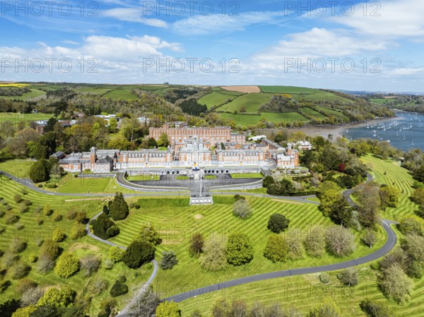 Britannia Royal Naval College from a drone, Dartmouth, Devon, England, United Kingdom, Europe