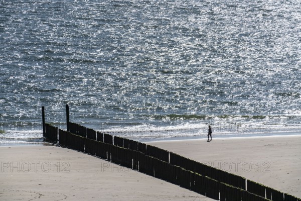 Strollers on the beach near Zoutelande, breakwater, province of Zeeland, Walcheren peninsula,