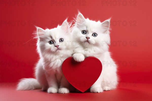 Pair of white Persian cats with red heart. KI generiert, generiert AI generated