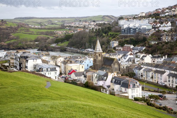 Historic buildings clustered around the harbour, Ilfracombe, north Devon, England, United Kingdom,