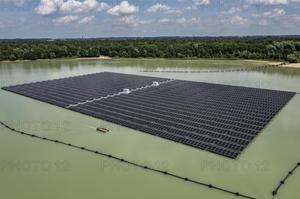 Germany's largest floating solar power plant on the Silbersee III, a quarry pond no longer used for