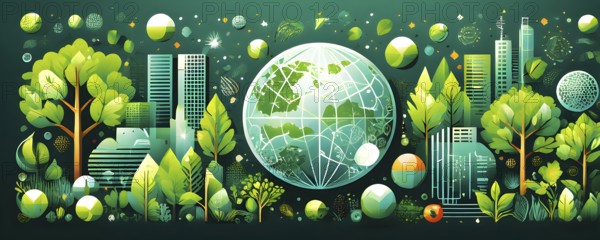 Abstract wallpaper with vector green eco friendly grid ornament symbolizing sustainability, AI