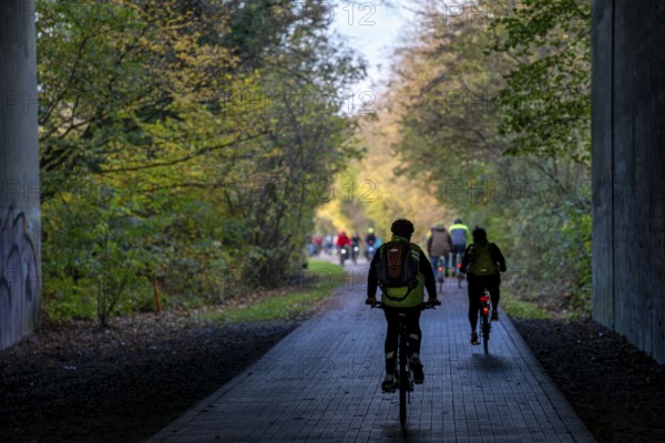 The Grugatrasse, former railway line between Essen and Mülheim an der Ruhr, now cycle path,