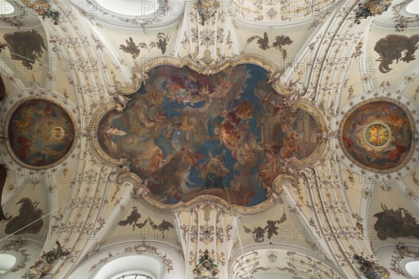 Ceiling vault and fresco painting in the baroque St Andrew's Church, 1697-1717, Stadtamhof,