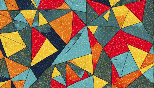 Vibrant patchwork of abstract shapes with pencil texture details, perfect for a variety of creative