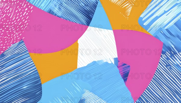 Vibrant patchwork of abstract shapes with pencil texture details, perfect for a variety of creative