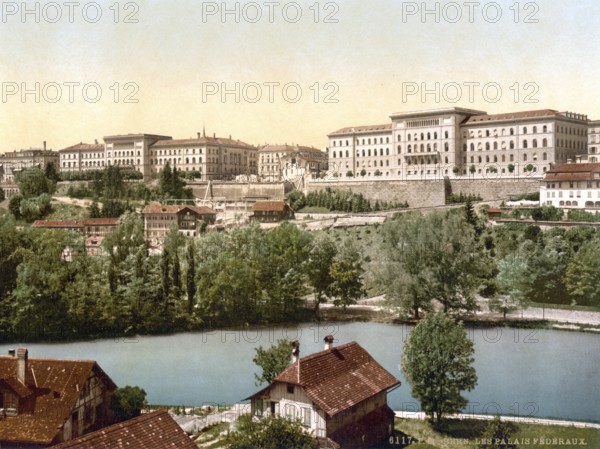 Rathaus, Bern, Switzerland, Historic, digitally restored reproduction from a 19th century original,
