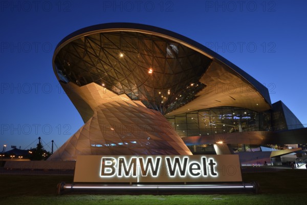 BMW World in evening light, Munich, Bavaria, Germany, Europe