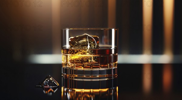 A glass of liquor whiskey or scotch. Close-up of expensive classy whiskey drink, AI generated