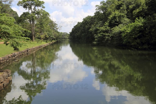 Water filled moat at the rock palace gardens Sigiriya, Central Province, Sri Lanka, Asia