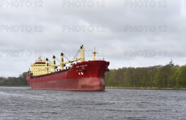 Cargo ship DSM Castor travelling through the Kiel Canal, Kiel Canal, Schleswig-Holstein, Germany,