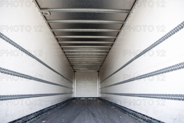 Inside empty container on the back of a HGV vehicle, UK