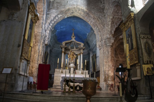 View of the altar of the Cathedral de Notre-Dame-du-Puy in the historic centre of Grasse,